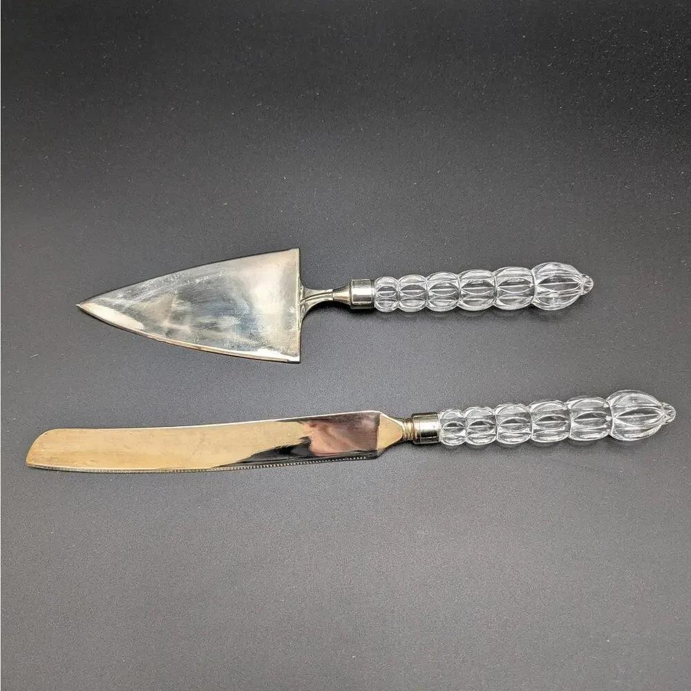 MIKASA Cake Knife & Server Set Rousseau Clear Handles Wedding Boxed Bridal